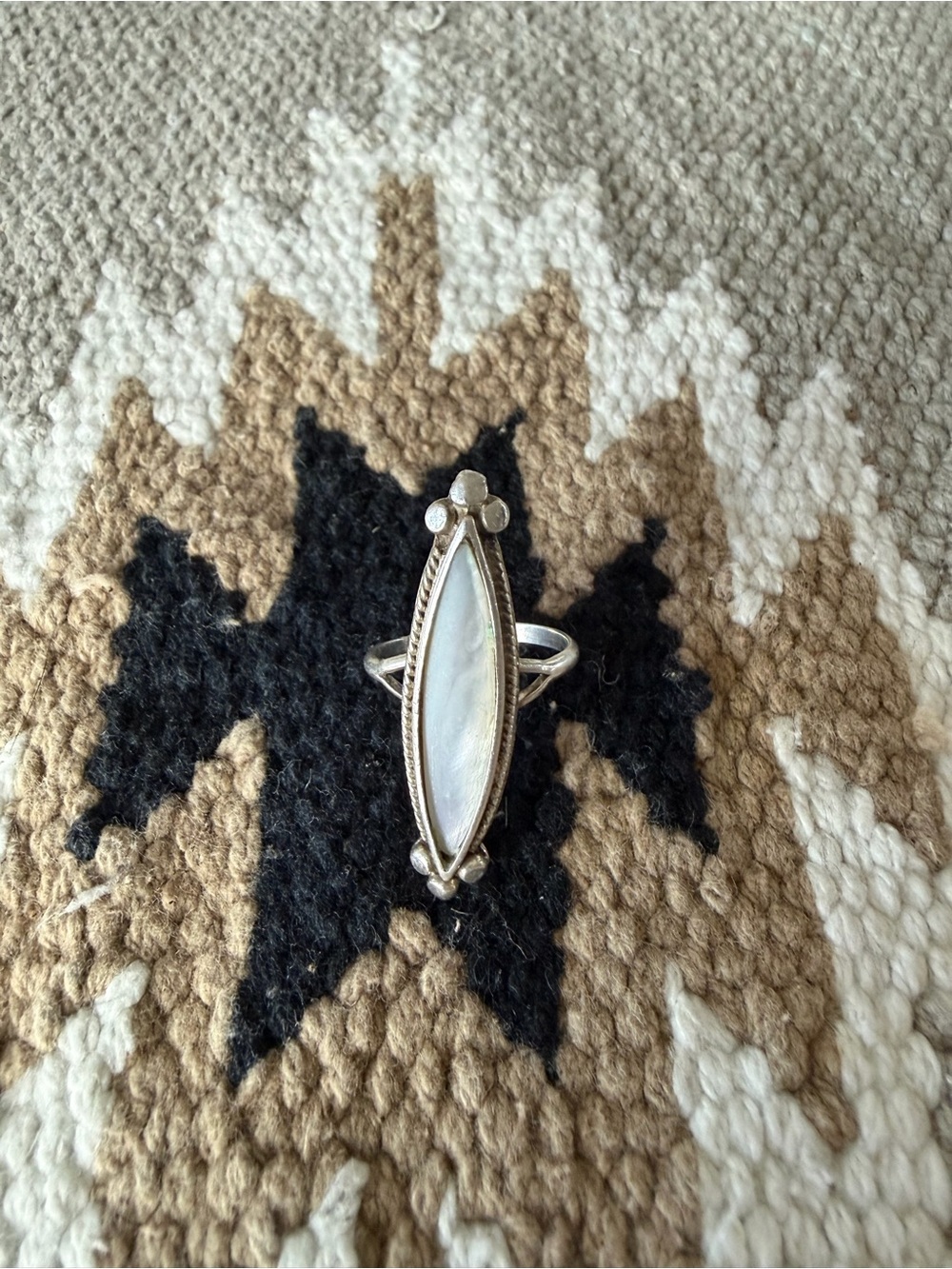 Sterling Silver Marquise Mother of Pearl Ring - White